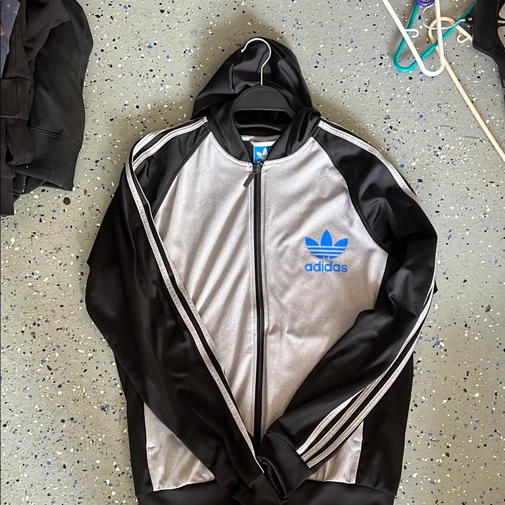 Adidas Men's Black and Gray Track Jacket